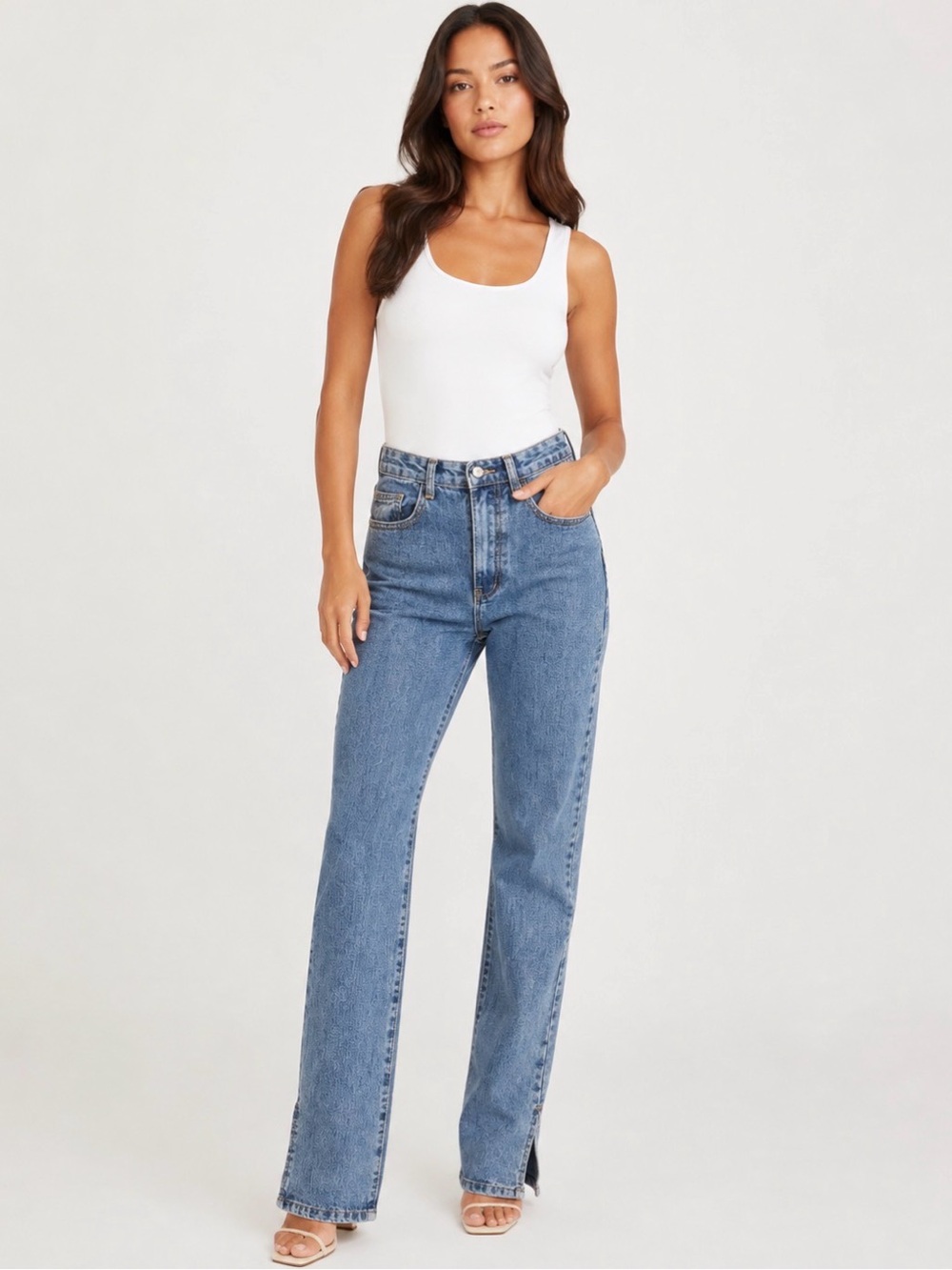 PrettyLittleThing High-Rise Straight Leg Jeans in Blue Size 6 Tall